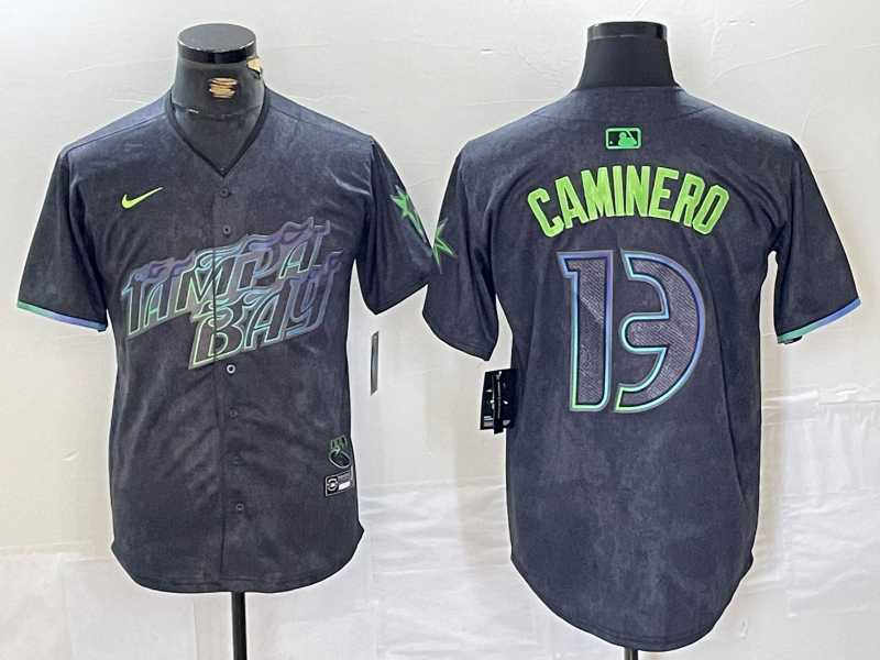 Mens Tampa Bay Rays #13 Junior Caminero Charcoal 2024 City Connect Limited Stitched Jersey